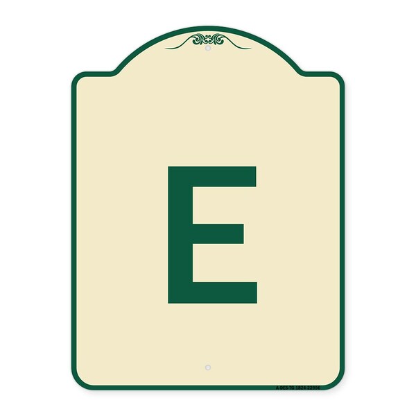 Designer Series Sign W/ Letter E, Tan & Green Heavy-Gauge Aluminum Sign, 24" x 18", TG-1824-22956